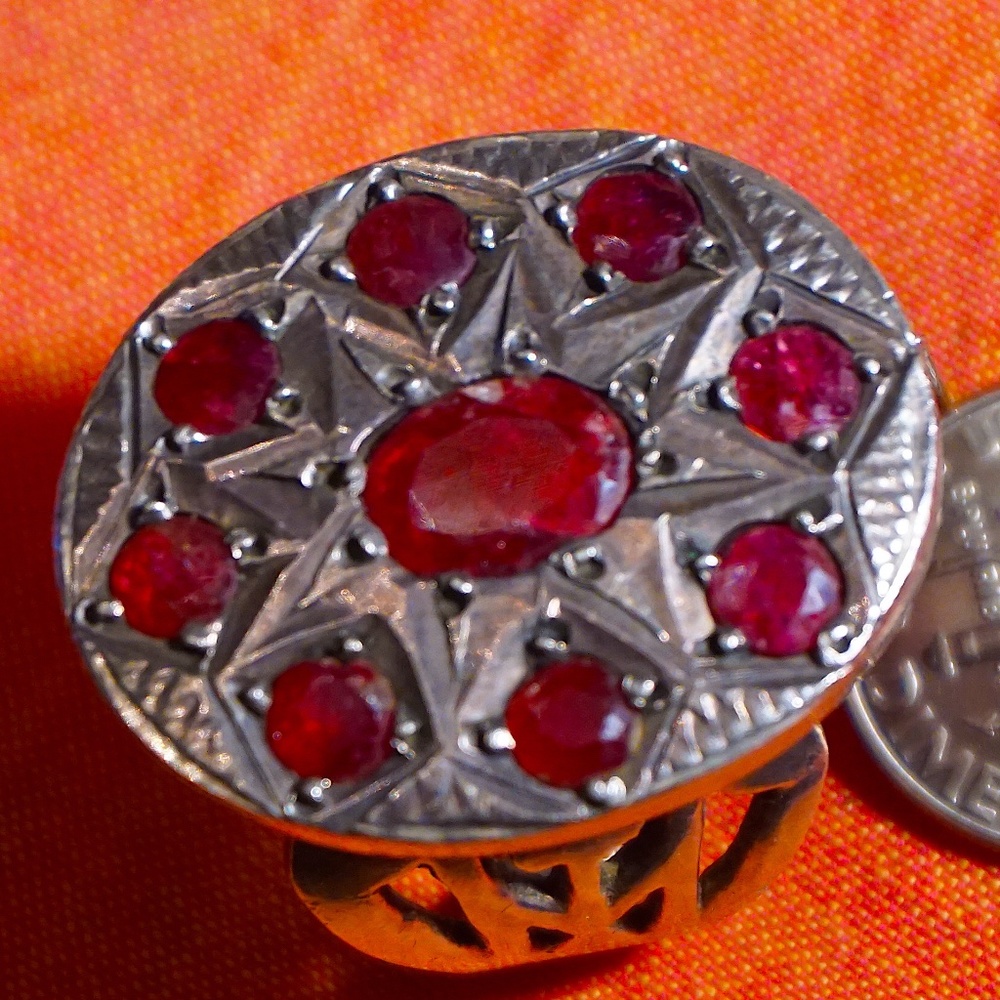 Earth Mined Ruby Gorgerous Chunky Silver Ring - image 3